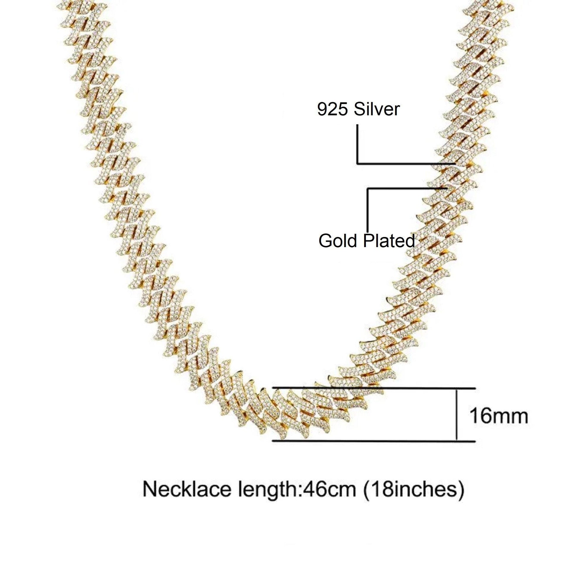 16 MM 2Line VVS Moissanite Customized Silver Cuban Chain - Vana Jewels