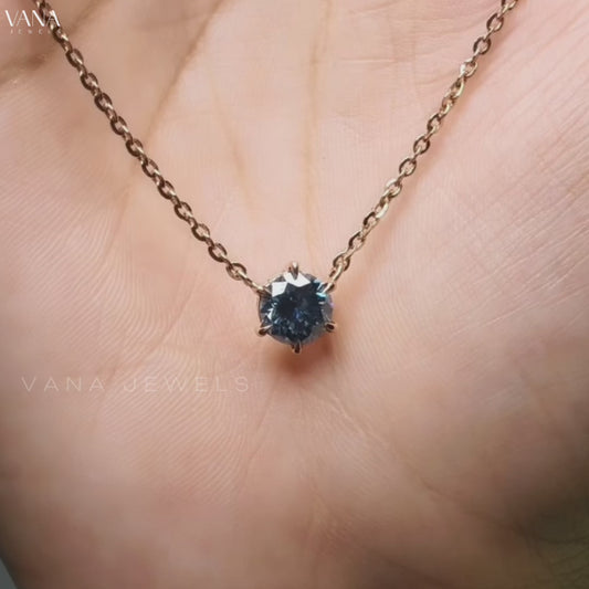 6.50 MM Round Cut Royal Blue Moissanite Pendant