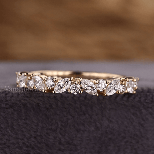 Marquise and Round Cut Lab Grown Diamond Wedding Band for Her - Vana Jewels