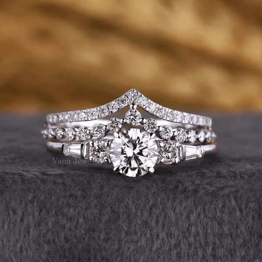 Unique Round Cut Lab Grown Diamond Bridal Set - Vana Jewels