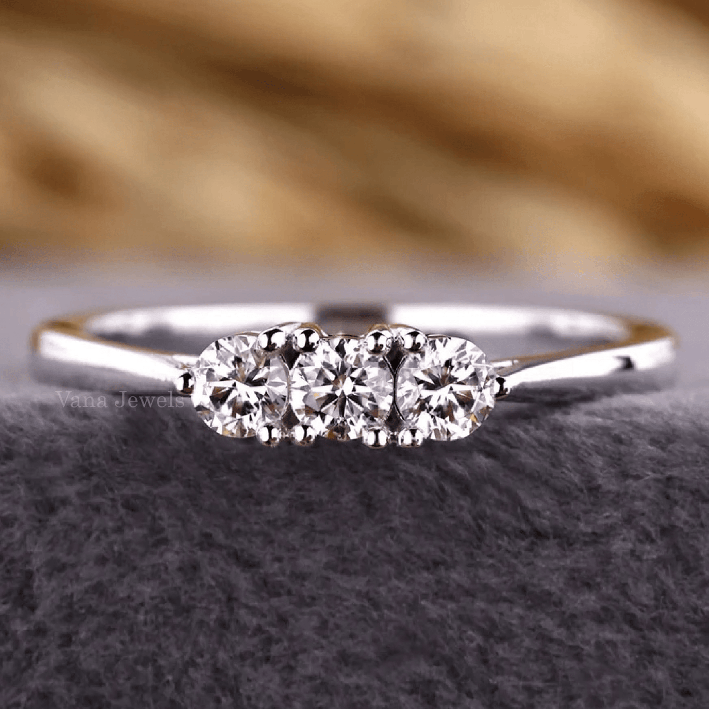 Round Lab Grown Diamond Three Stone Wedding Ring - Vana Jewels