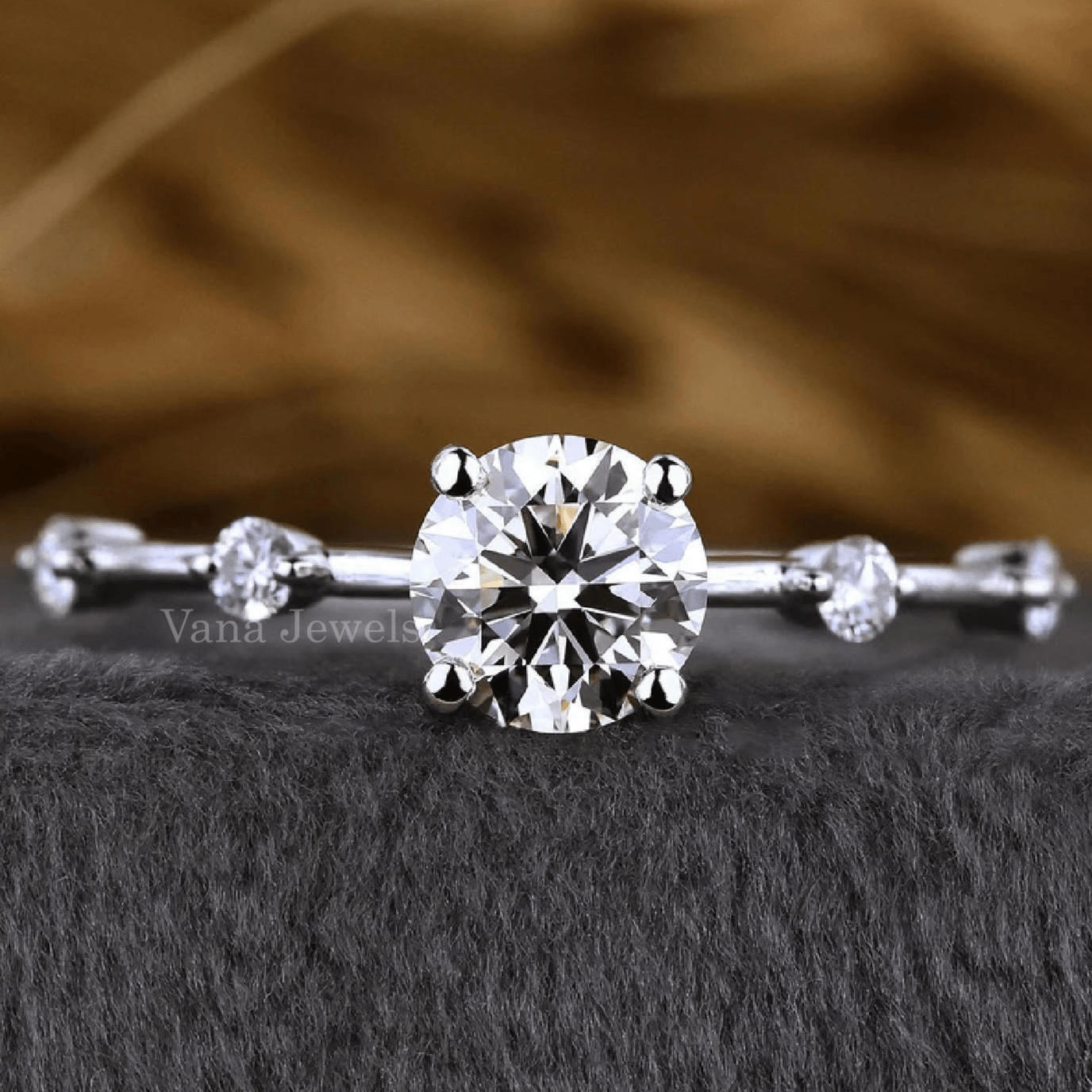 Round Lab Grown Diamond Distance Pave Ring - Vana Jewels