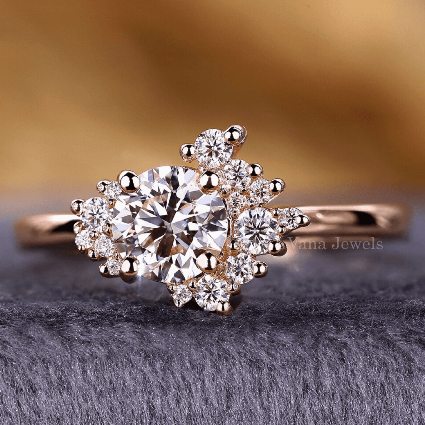 Round Lab-Grown Diamond Cluster Engagement Ring - Vana Jewels