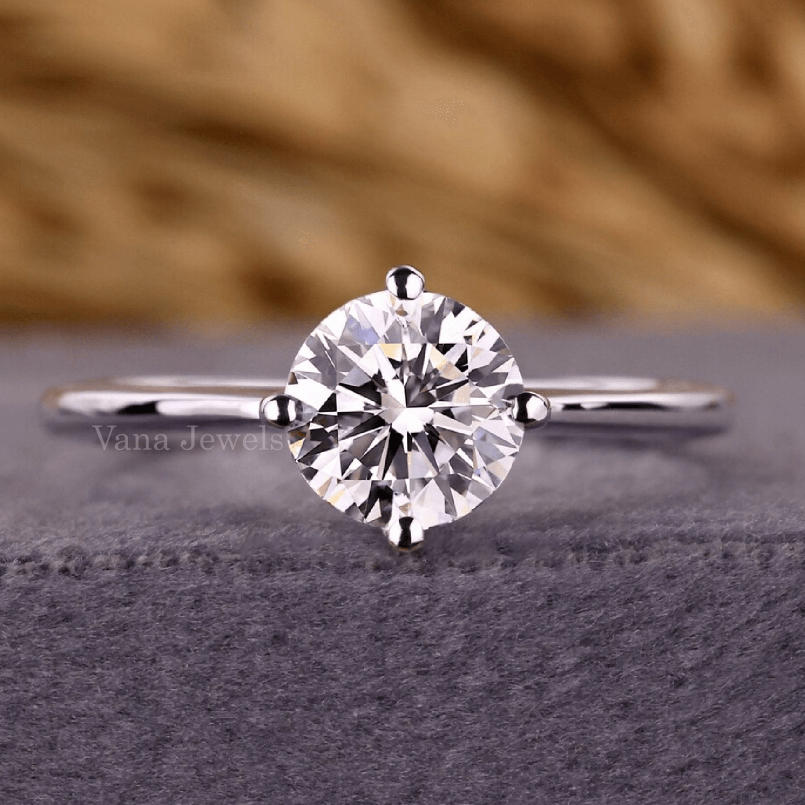 Round Lab Grown Diamond Engagement Ring with Knife Edge Shank - Vana Jewels