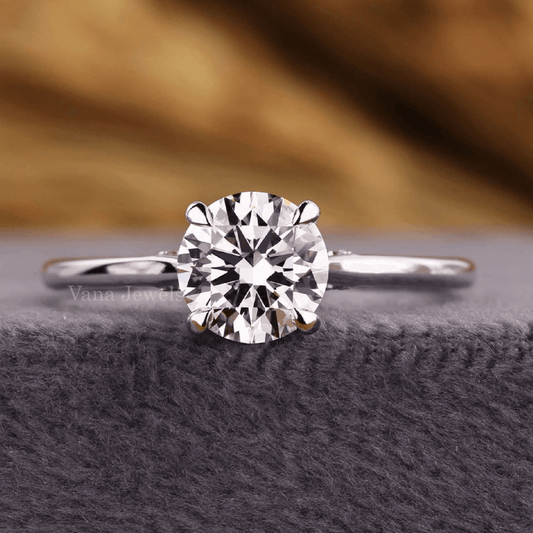 Exquisite Round Brilliant Cut Lab Grown Diamond Hidden Halo Engagement Ring - Vana Jewels