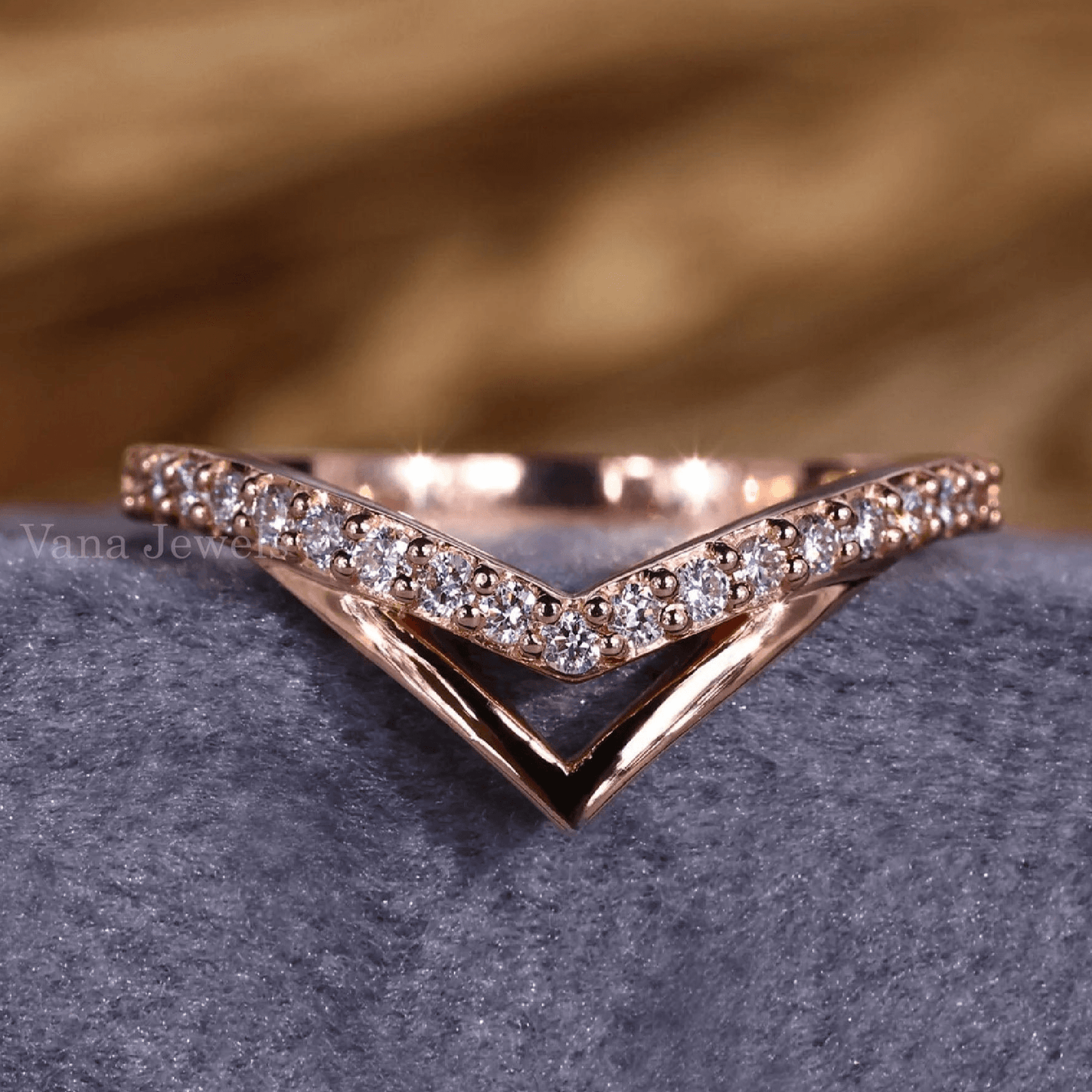 V-Shaped Matching Wedding Band with Round Lab Grown Diamonds - Vana Jewels