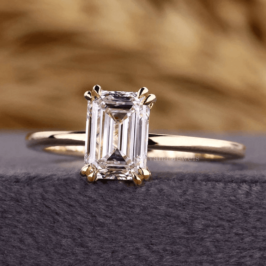 Emerald Cut Diamond Ring, Solitaire Engagement Ring - Vana Jewels