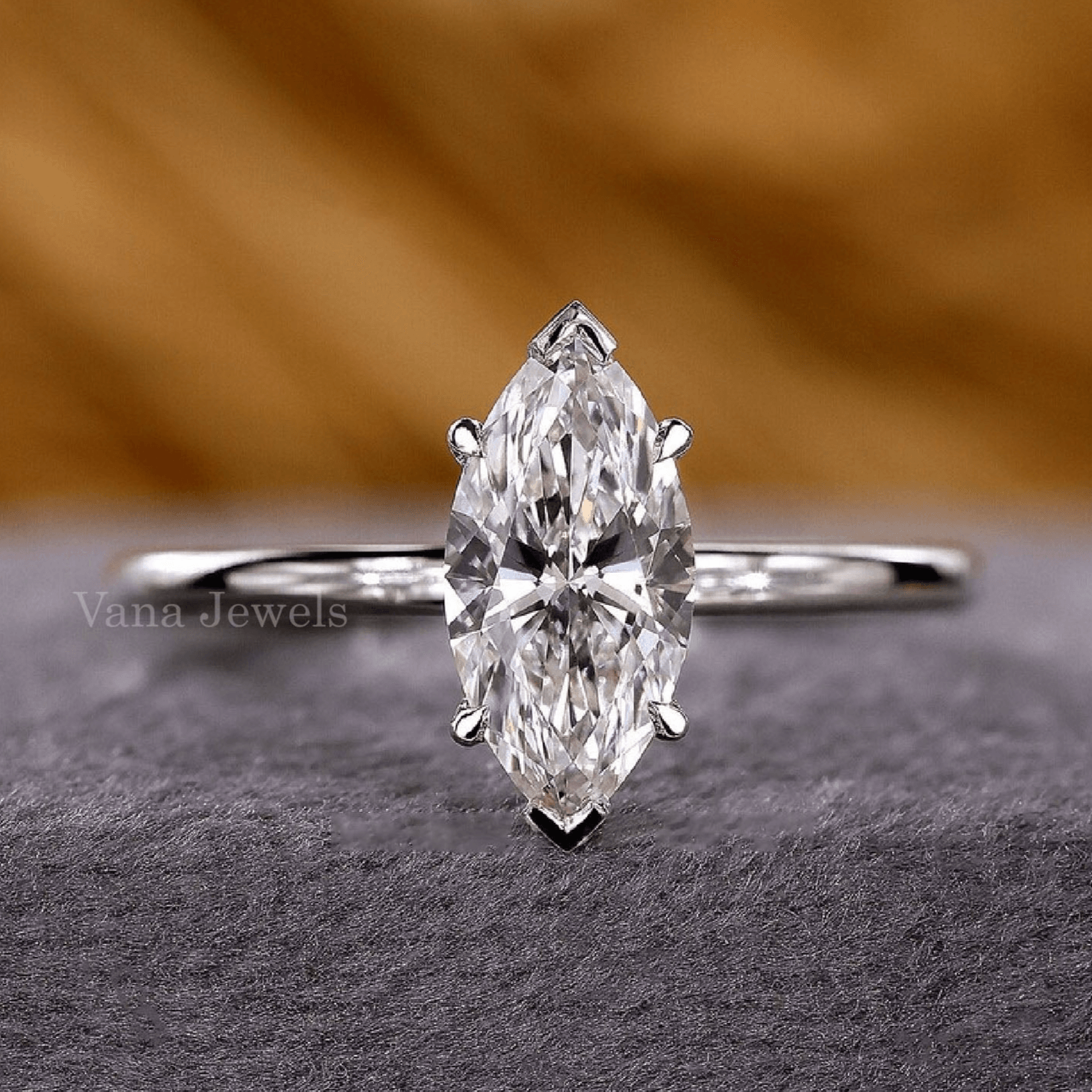 Marquise Cut Lab Grown Diamond Solitaire Engagement Ring - Vana Jewels