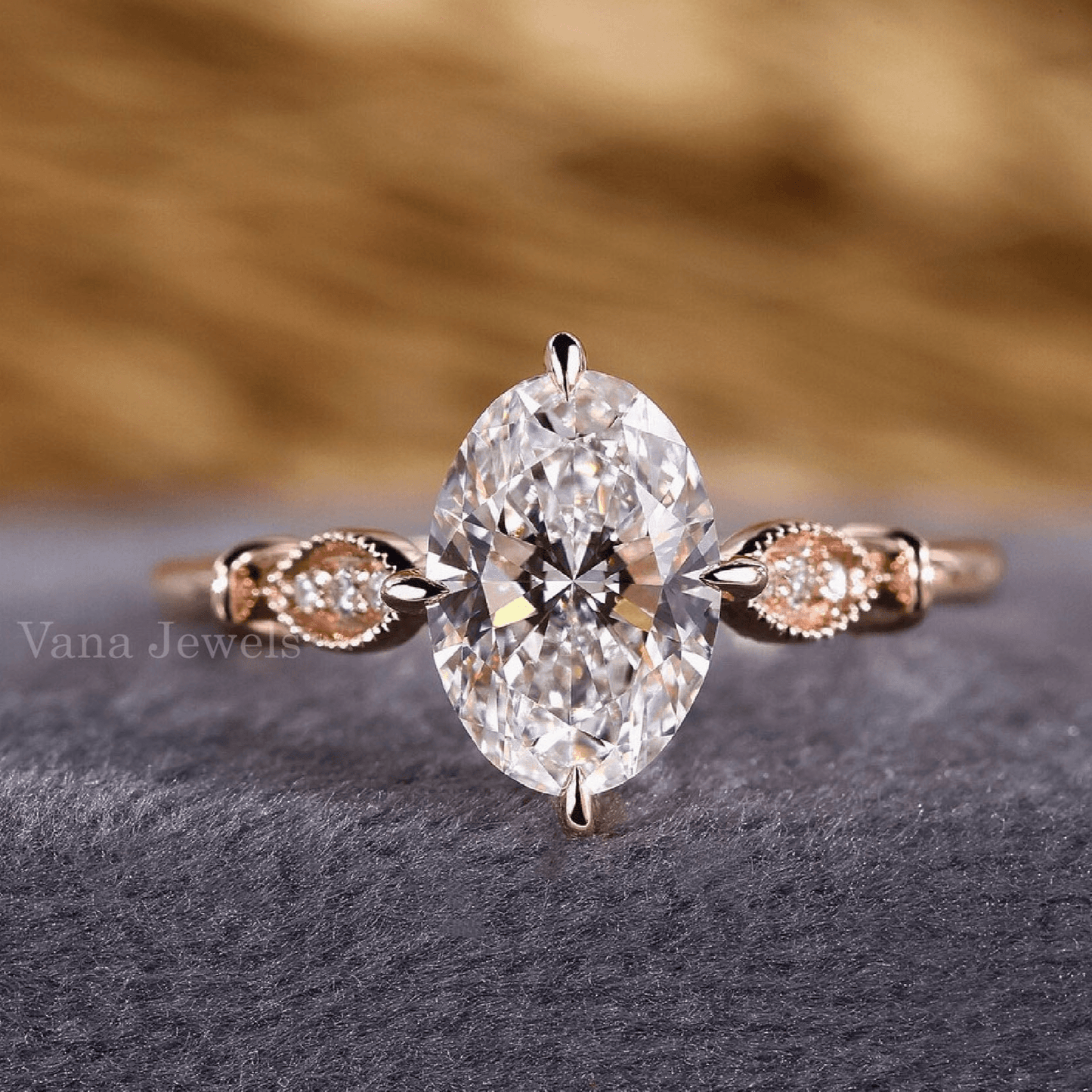 Oval Engagement Ring Compass Prong Ring - Vana Jewels