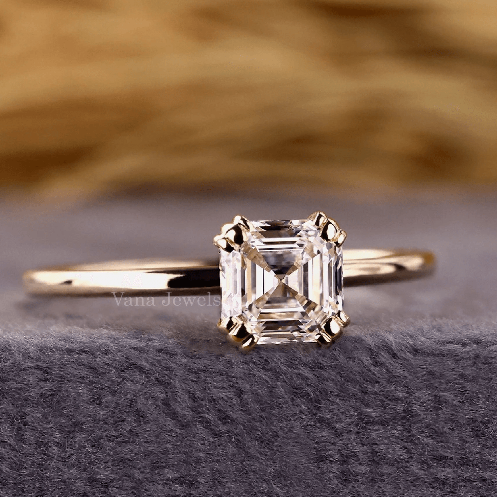 Asscher Cut Lab Grown Diamond Solitaire Engagement Ring - Vana Jewels