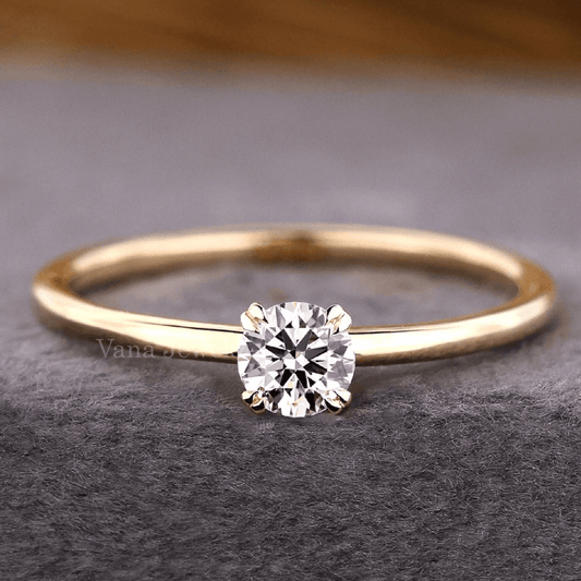 Round Cut Lab Grown Diamond Solitaire Engagement Ring In Yellow Gold - Vana Jewels