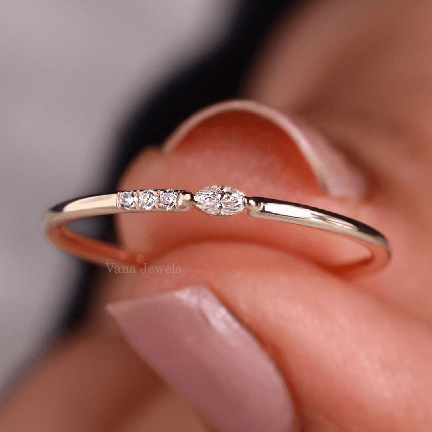 Minimalist Marquise & Round Cut Lab Grown Wedding Band - Vana Jewels