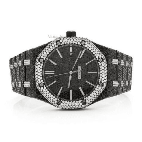 Full Iced Out Black Moissanite Diamond Bust Down Watch - Vana Jewels